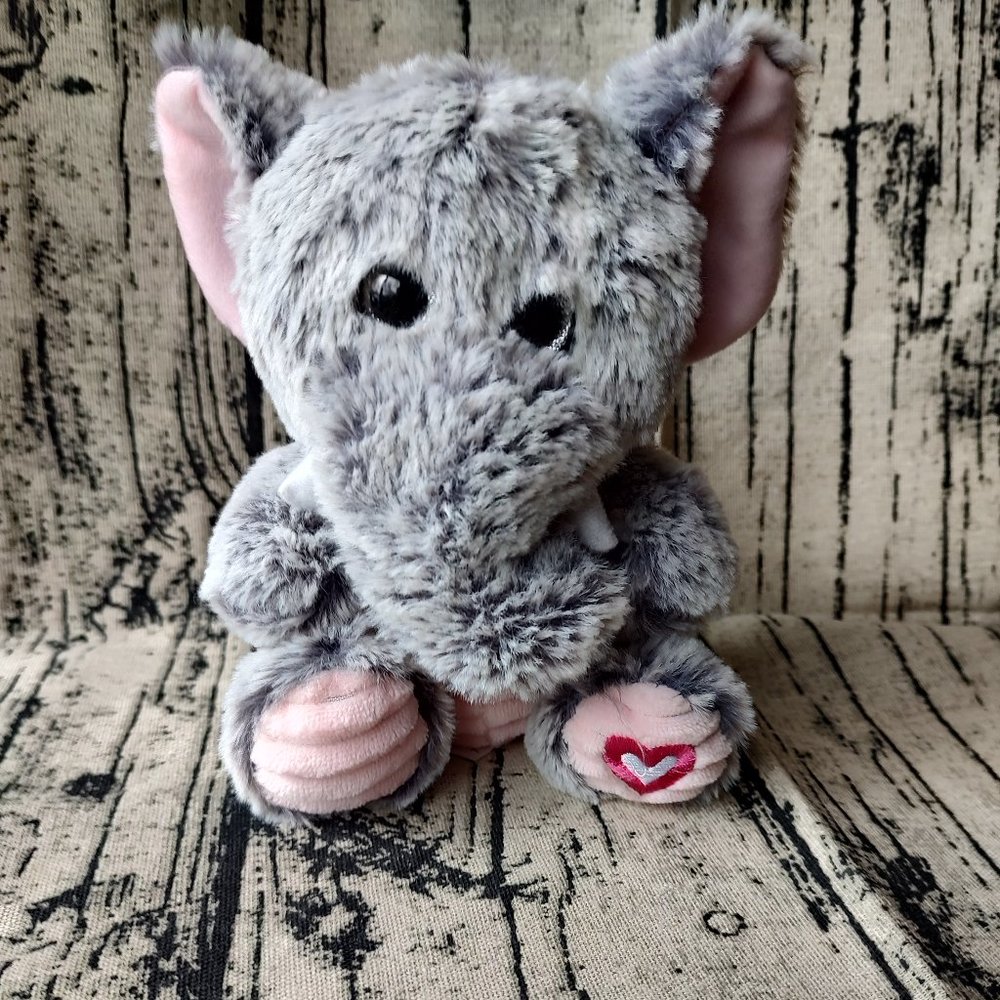 Kellytoy Elephant 8" Plush Stuffed Animal Gray Heart On Foot Valentine's Day